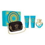 Versace Pour Femme Dylan Turquoise Gift Set 100ml EDT + 100ml Shower Gel + 100ml Body Lotion + Purse